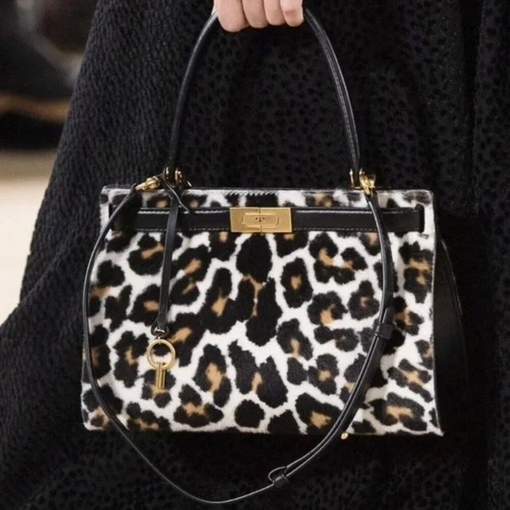 NWT Tory Burch Lee Radziwill Structured Leopard Shearling Bag - Picture 2 of 11